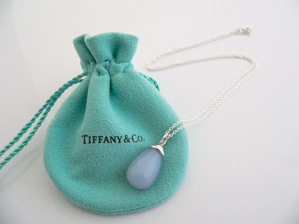 Tiffany & Co Silver Picasso 20 Carat Blue Chalcedony Necklace Pendant 18 In Gift