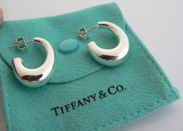 Tiffany & Co Silver J Hoop Puff Earrings Studs Rare Gift Pouch Love Statement