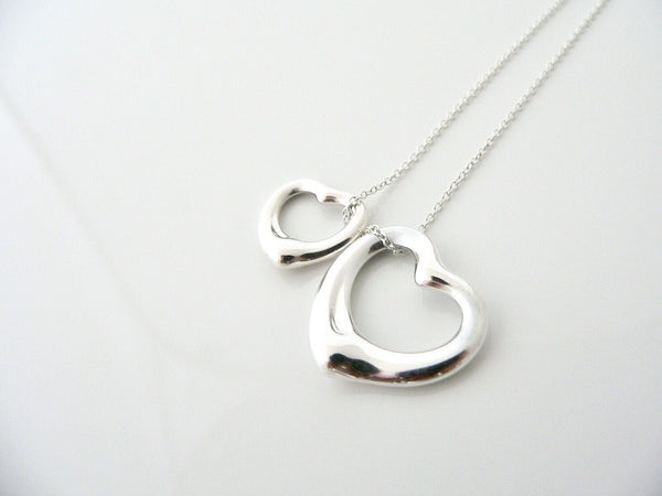 Tiffany & Co Silver Peretti Two 2 Open Heart Pendant Necklace Charm Love Gift