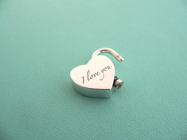 Tiffany & Co Silver I LOVE YOU Heart Padlock Charm Pendant Gift Love Script