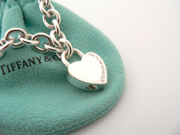 Tiffany & Co Notes Heart Padlock Bracelet Bangle Charm 7.75 In Silver Gift Love