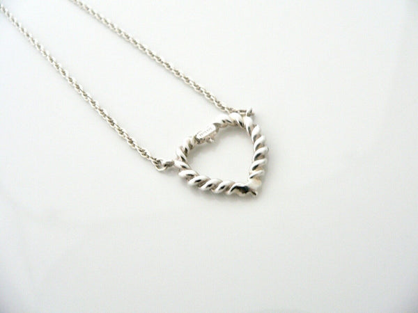 Tiffany & Co Silver Heart Rope Necklace Pendant Charm Twisted 18 Inch Love Gift
