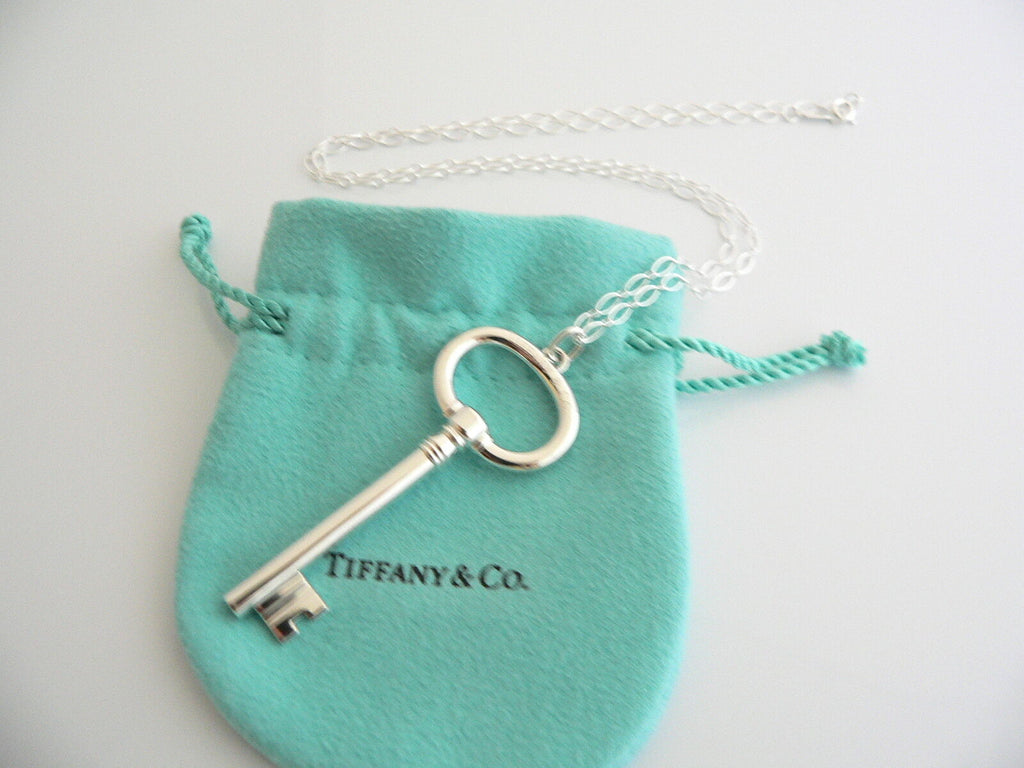 Tiffany & Co. Sterling Silver Crown Key Pendant Long Chain Necklace