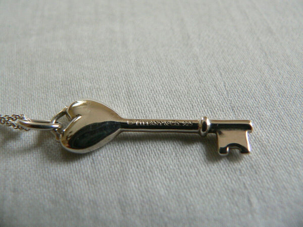 Tiffany Co Silver Diamond Heart Key Necklace Pendant Charm Chain Love Gift