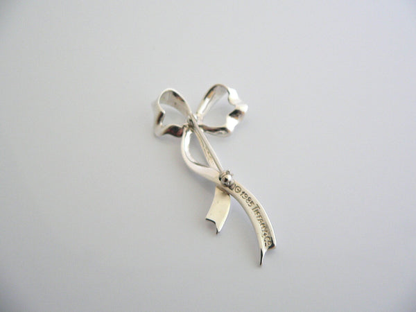 Tiffany & Co Silver Ribbon Bow Brooch Pin Gift Love Flowing Floating 2.25 Inch