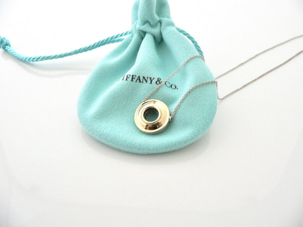 Tiffany & Co Silver 18K Gold Picasso Magic Disc Necklace Pendant Gift Pouch Love 17 Inch Chain Longer Length