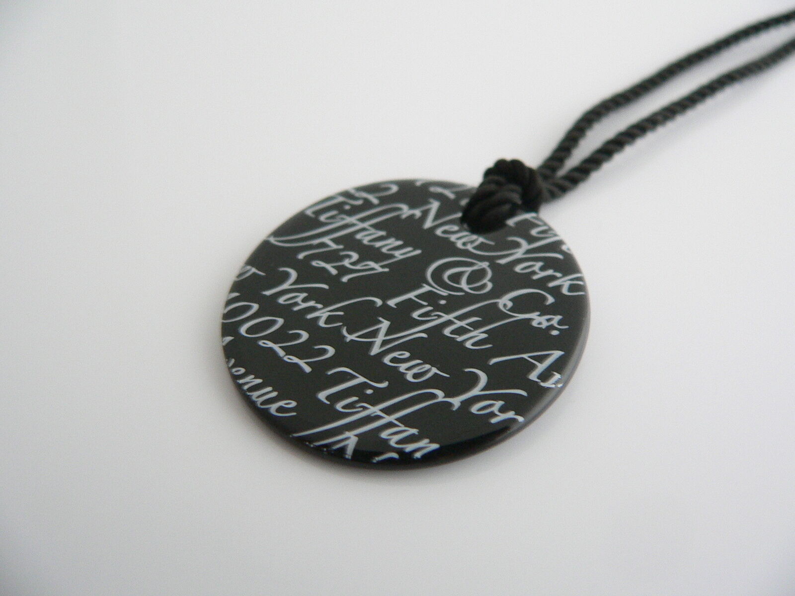 Tiffany & Co Notes Necklace Silver Black Bone Circle Script Pendant Gift Love