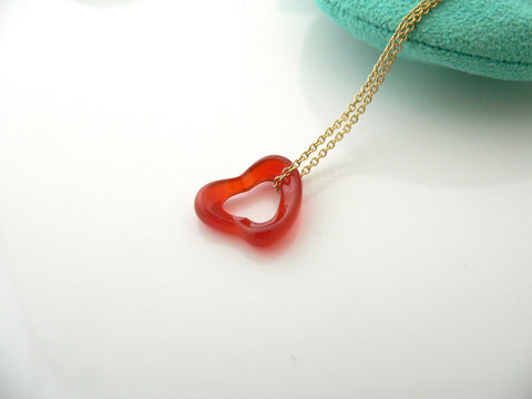 Tiffany & Co 18K Gold Carnelian Gemstone Heart Necklace Pendant Charm Chain Gift