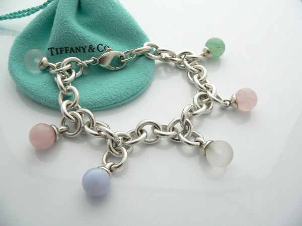 Tiffany & Co Gemstone Bracelet Dangle Charm Bangle Silver Gift Love Pouch Art