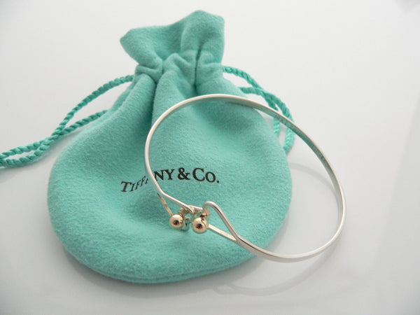 Tiffany & Co Silver 18K Gold Heart Bangle Love Hook Bracelet Love Gift Pouch Art