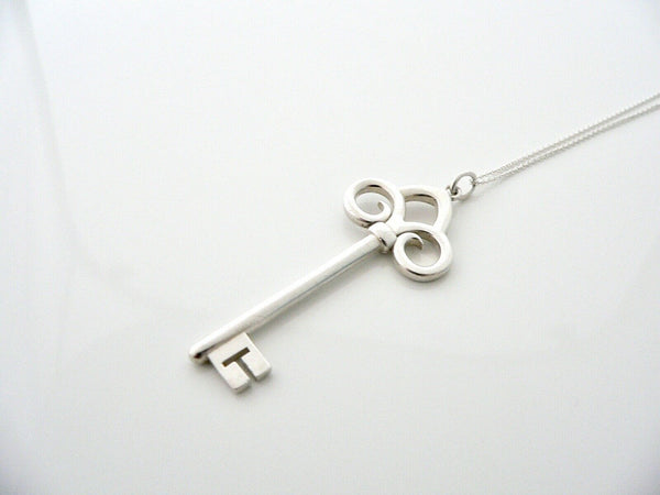 Tiffany Co Silver Fleur De Lis Key Necklace Pendant Charm 18 In Chain Gift Love