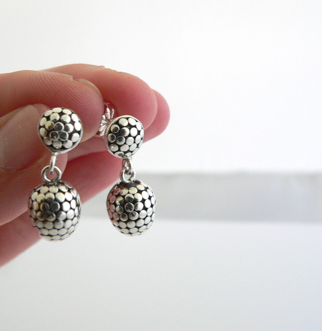 John Hardy Silver Dot Dangling Dangle Earrings Studs Gift Retired Love Classic