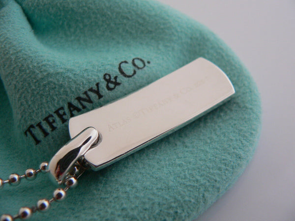 Tiffany & Co Silver Titanium Atlas Bar Dog Tag Necklace Pendant Bead 20 In Gift