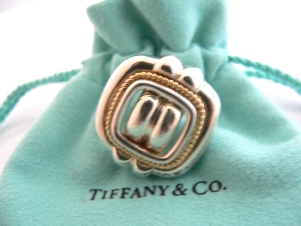 Tiffany & Co Silver 18K Gold Rope Square Clip On Earrings Gift Pouch Love