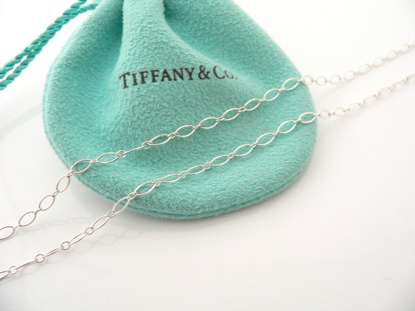 Tiffany Co Silver Crown Key Necklace Pendant 24 inch Oval Link Chain Gift Pouch