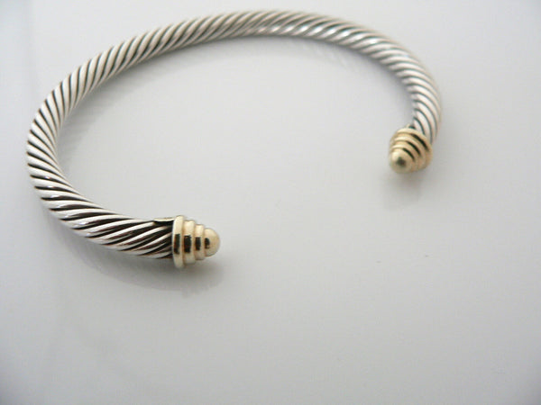 David Yurman 5MM Silver 14K Gold Cable Bangle Bracelet Textured Cuff Gift Love