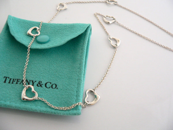 Tiffany & Co Silver Peretti 7 Open Heart Necklace Pendant Charm Chain Gift Pouch