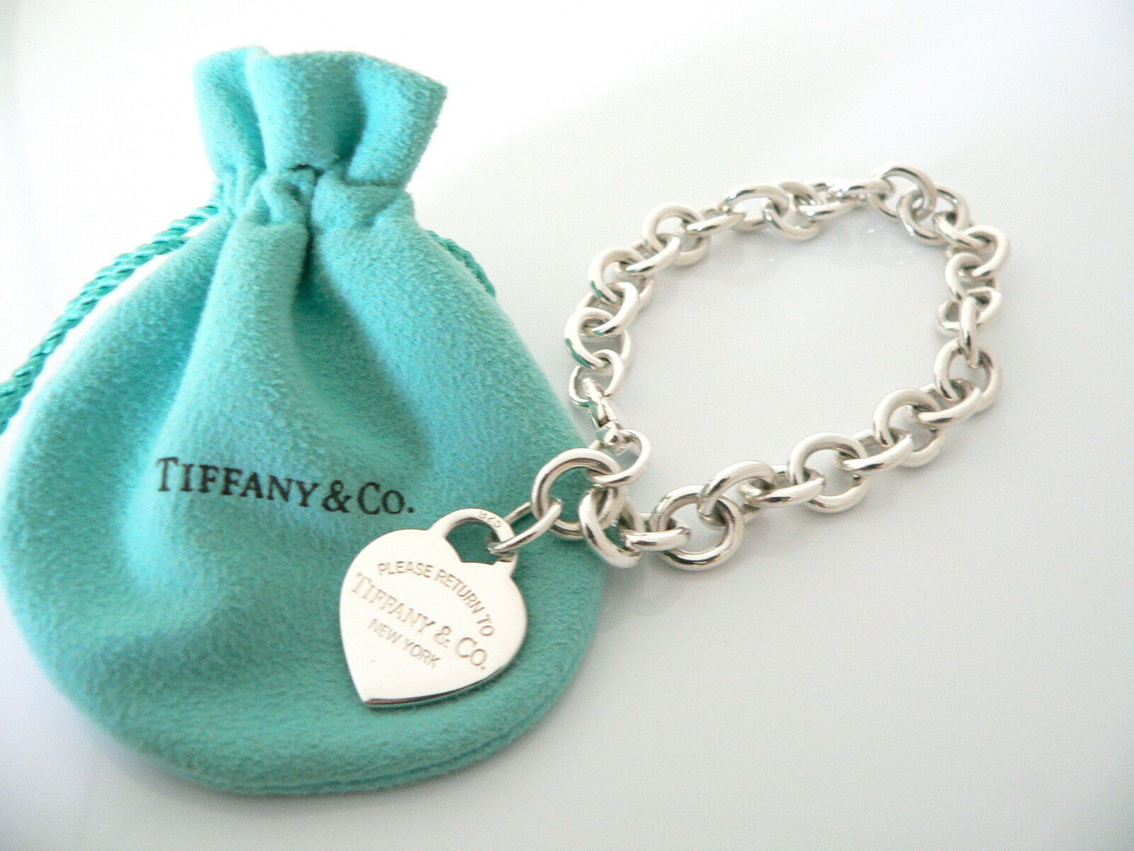 Tiffany & Co Silver Return to Tiffany Heart Tag Bracelet Bangle 8.5 inch Longer