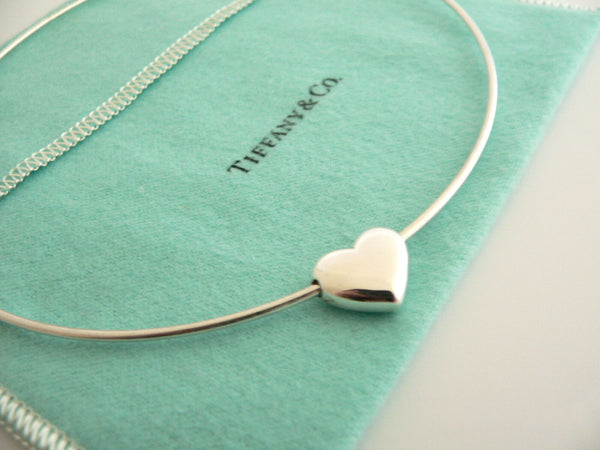 Tiffany & Co Puff Heart Necklace Wire Pendant Charm Chain Silver Love Gift Pouch