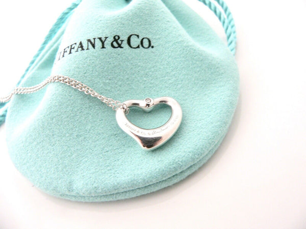 Tiffany & Co Diamond Heart Necklace Silver Peretti Pendant Charm Love Gift Pouch
