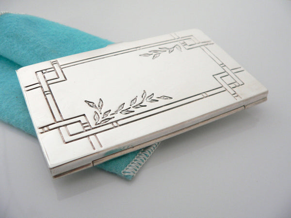 Tiffany & Co Business Card Case Silver Nature Bamboo Leaves Office Gift Pouch