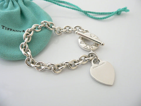 Tiffany & Co Silver Heart Toggle Charm Bracelet Bangle Chain Gift Love Statement