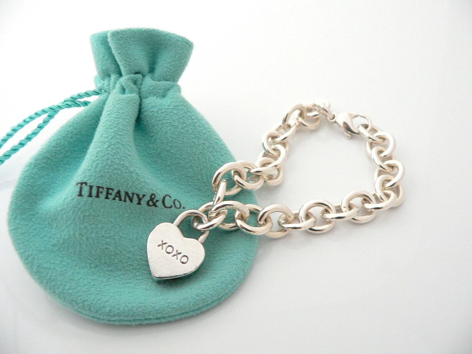 Tiffany & Co Silver XOXO Heart Padlock Bracelet Bangle Charm Hugs Kisses Love