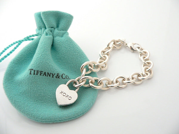 Tiffany & Co Silver XOXO Heart Padlock Bracelet Bangle Charm Hugs Kisses Love