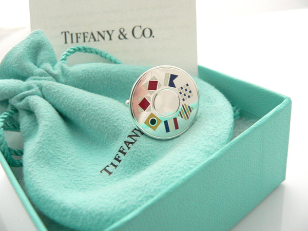 Tiffany & Co Silver Enamel Nautical Flags Cuff Link Cufflink Love Gift Sea Boat