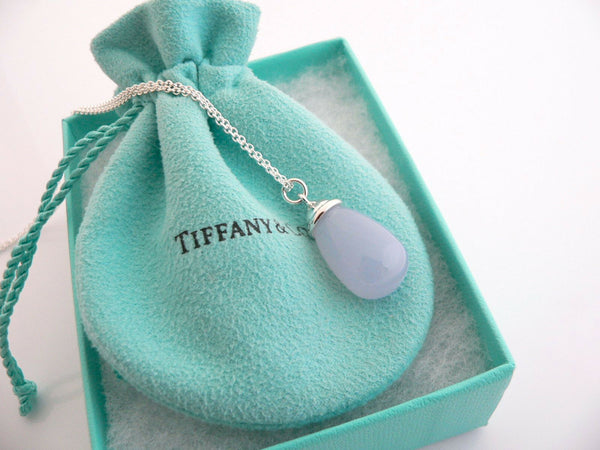 Tiffany & Co Silver Picasso 20 Carat Blue Chalcedony Necklace Pendant 18 In Gift