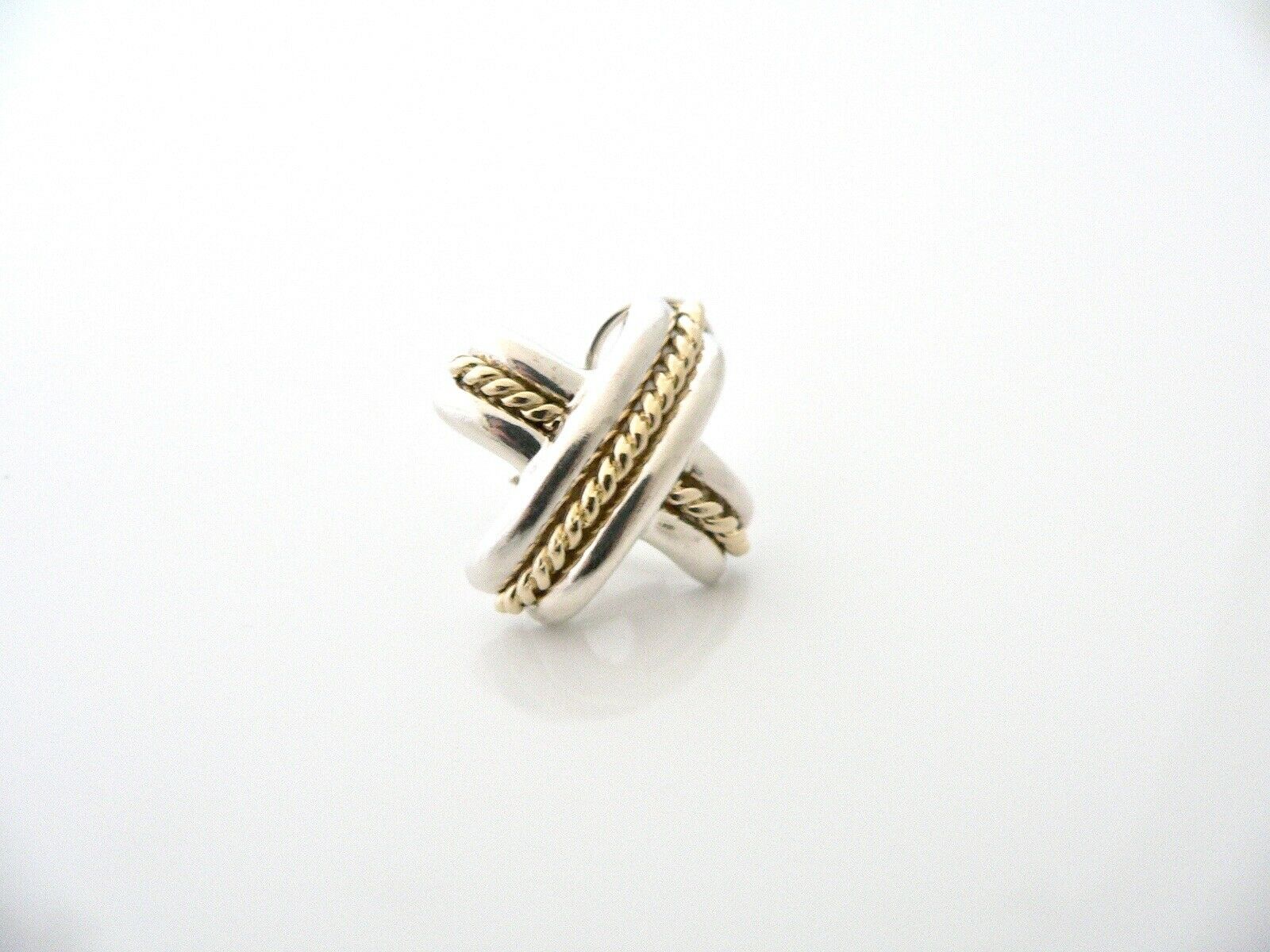 Tiffany & Co 18K Gold Silver Signature X Omega Backs T Co Large SINGLE EARRING