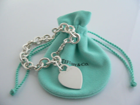 Tiffany & Co  Heart Tag Bracelet Bangle 7.5 Inch Gift Pouch Silver Love Pouch