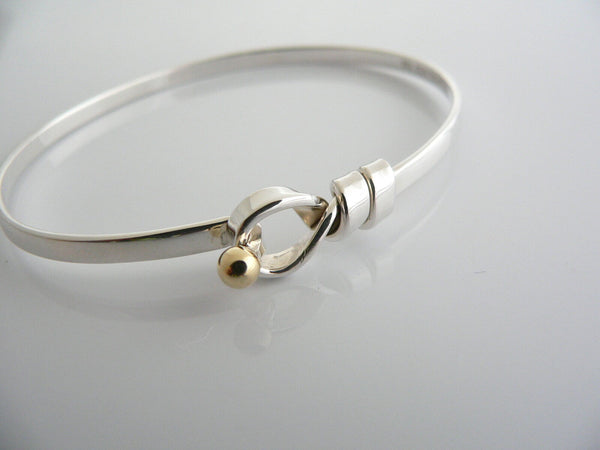 Tiffany & Co Silver 18K Gold Love Knot Hook Bangle Bracelet Interlocking Gift
