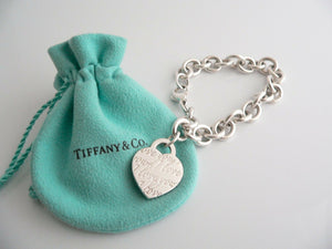 Tiffany & Co Silver I Love You Heart Bracelet Charm Pendant Chain Gift Pouch
