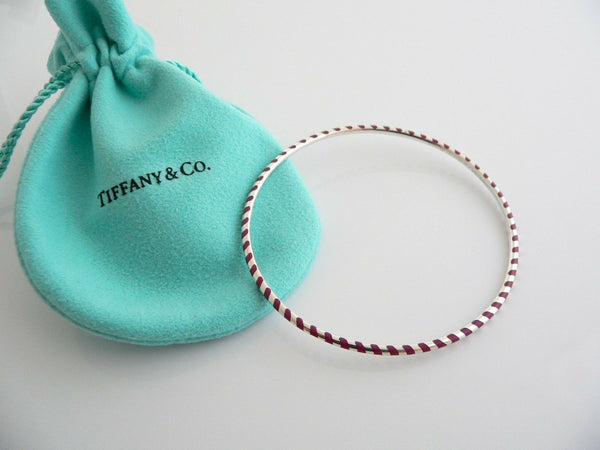 Tiffany & Co Silver Palina Red Enamel Stripe Bangle Bracelet Gift Pouch Love