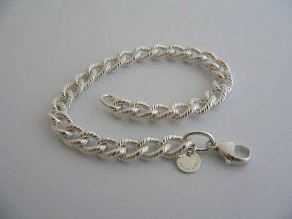 Tiffany & Co Silver Textured Link Bracelet Bangle Cable Chain Gift Love 7.5 Inch