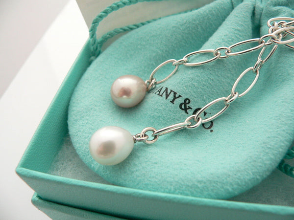 Tiffany & Co Pearl Necklace Tassel Oval Link Wrap Chain Charm Love Gift Pouch