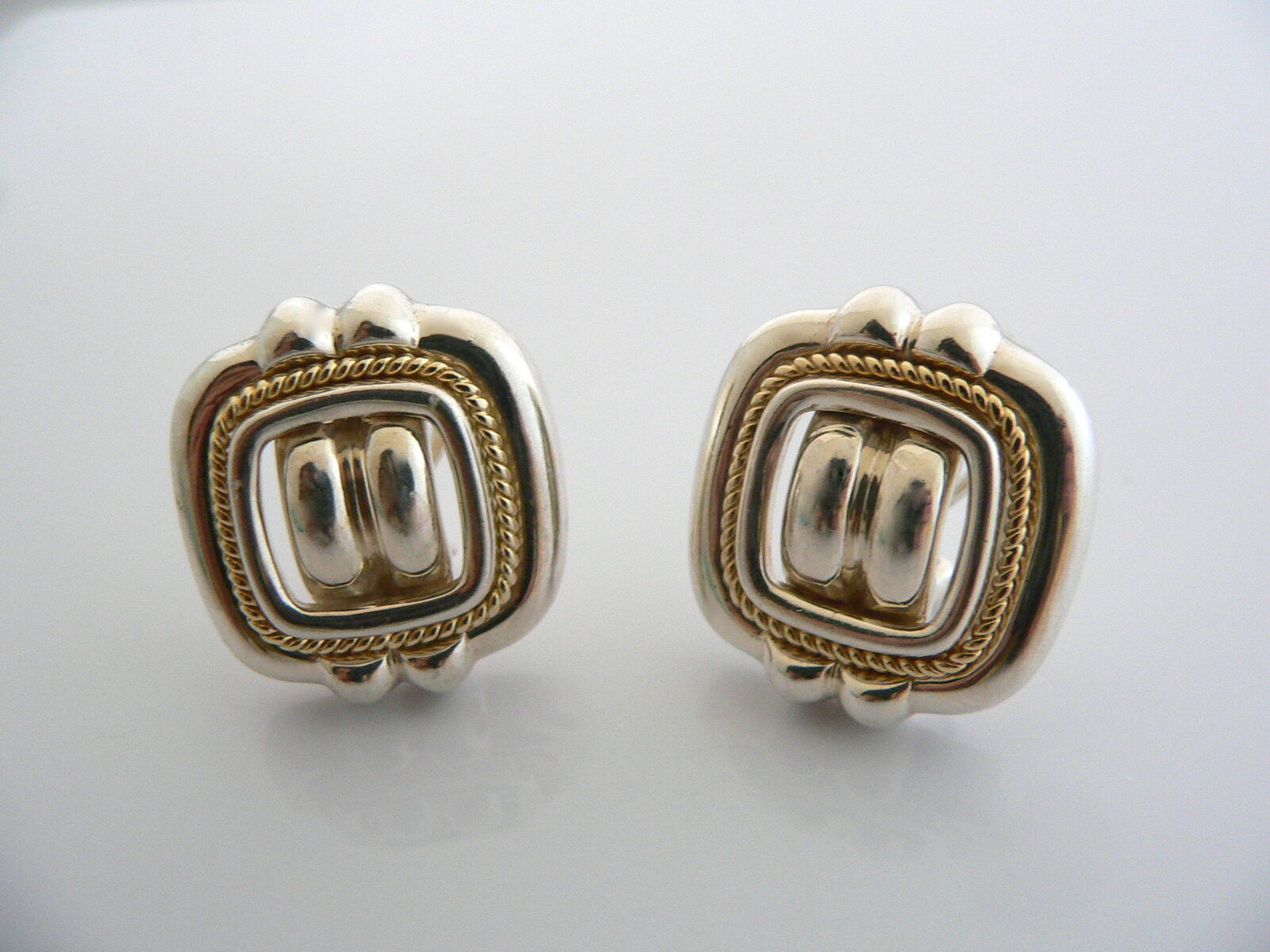 Home › Tiffany & Co Silver 18K Gold Rope Square Clip On Earrings Gift ...