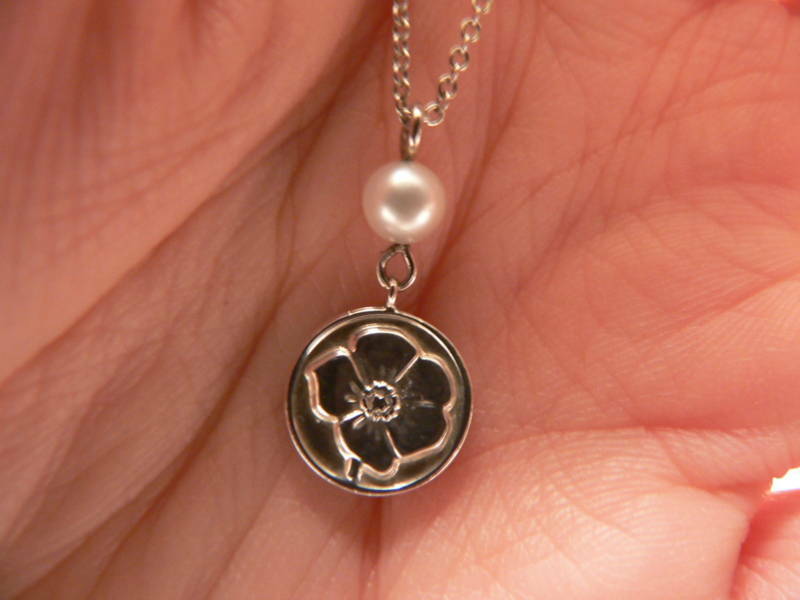 Tiffany Silver Nature Rose Pearl Necklace Pendant Charm