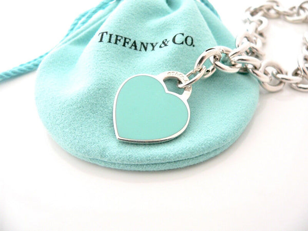 Tiffany & Co Blue Enamel Heart Bracelet Silver Bangle Charm Clasp Gift Pouch Art