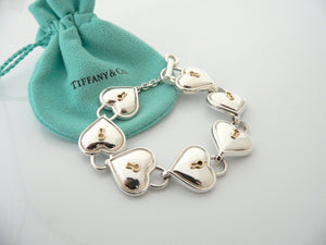 Tiffany & Co Silver 18K Gold Heart Key Hole Padlock Toggle Bracelet Gift Pouch