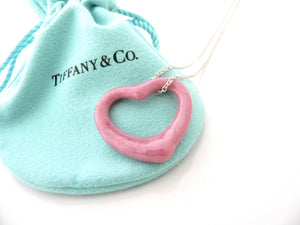 Tiffany & Co Pink Open Heart Necklace Peretti Gemstone Pendant Silver Chain Love