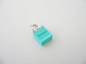 Tiffany & Co Silver Blue Enamel Shopping Bag Charm Pendant Rare Gift Love Cool