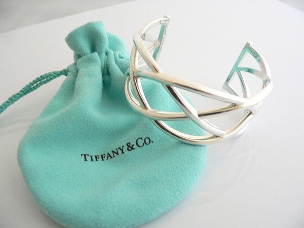 Tiffany & Co Wide Knot Cuff Bangle Bracelet Gift Pouch Love Silver Weave Art