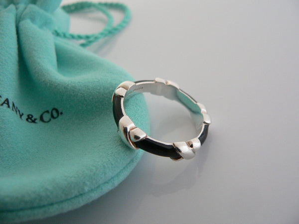 Tiffany & Co Signature X Ring Black Enamel Stacking Band Sz 4.75 Love Gift Pouch