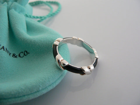Tiffany & Co Signature X Ring Black Enamel Stacking Band Sz 5 Love Gift Pouch