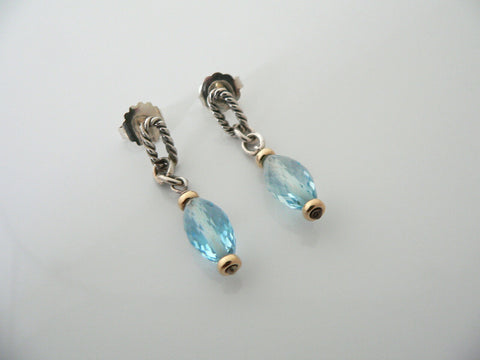 David Yurman Silver 18K Gold Blue Topaz Dangle Dangling Earrings 18K Posts Gift