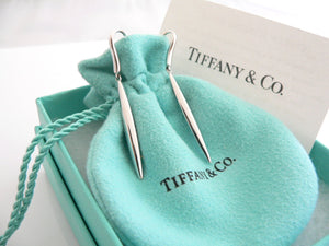 Tiffany & Co 18K Gold Feather Dangling Earrings Dangle T and Co Gift Pouch Box