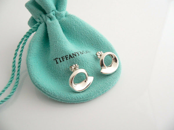 Tiffany & Co Silver Gehry Fish Circle Round Earrings Rare Gift Pouch Love Art