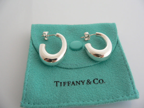 Tiffany & Co Silver J Hoop Puff Earrings Studs Rare Gift Pouch Love Statement